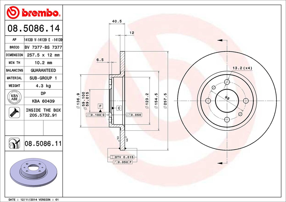 Tarcze hamulcowe Brembo 08.5086.14 (komplet 2 sztuki) - obrazek 3